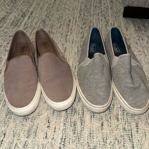 Keds Women's Slip-On Sneakers in Taupe and Gray - Two Pair of Shoes